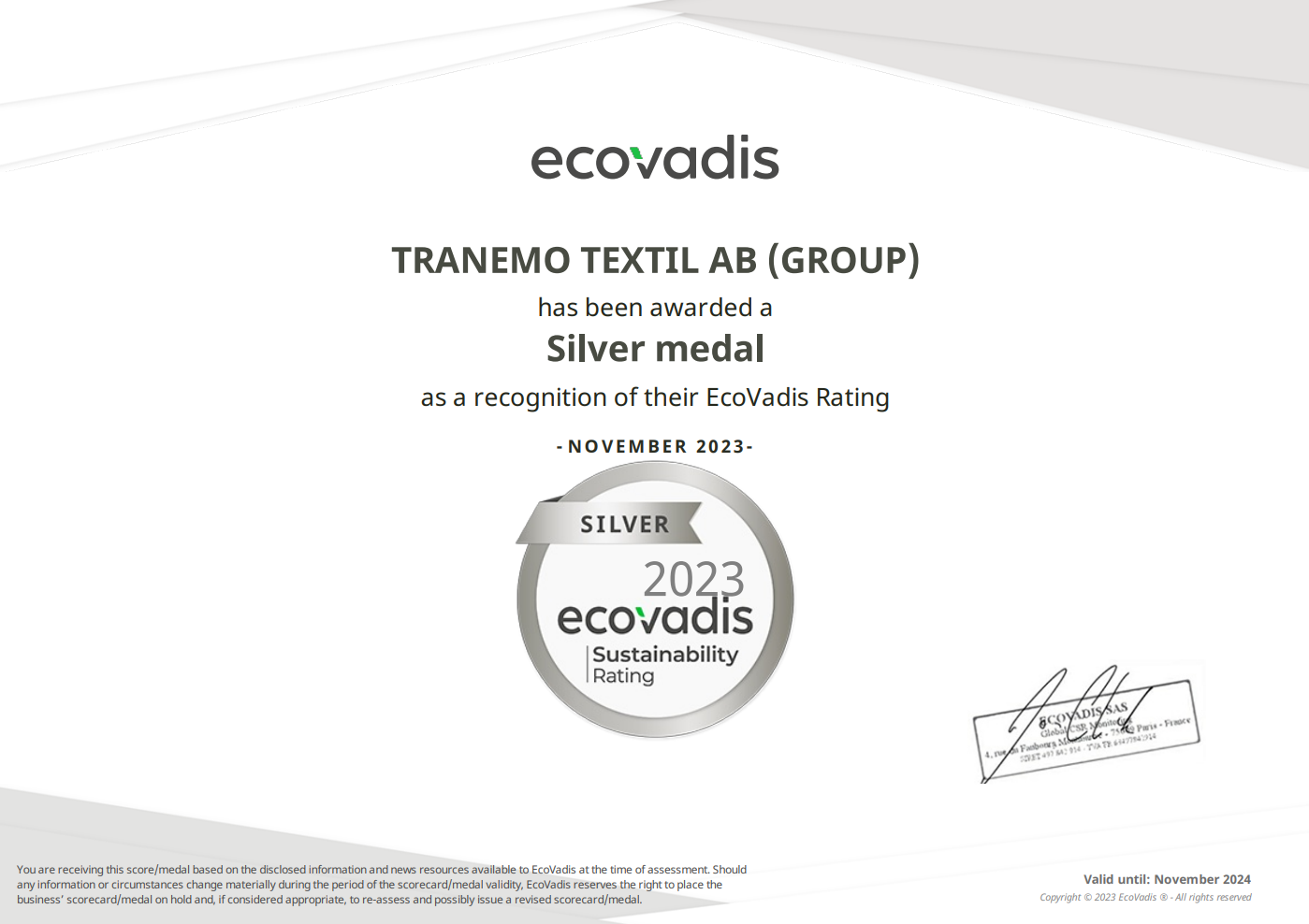 Tranemo_EcoVadis_2023